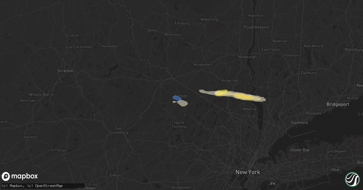 Hail map in Sussex, NJ on July 8, 2025