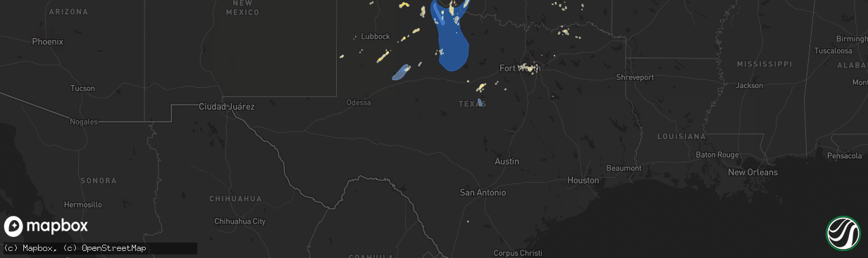 Hail map in Texas on July 8, 2025