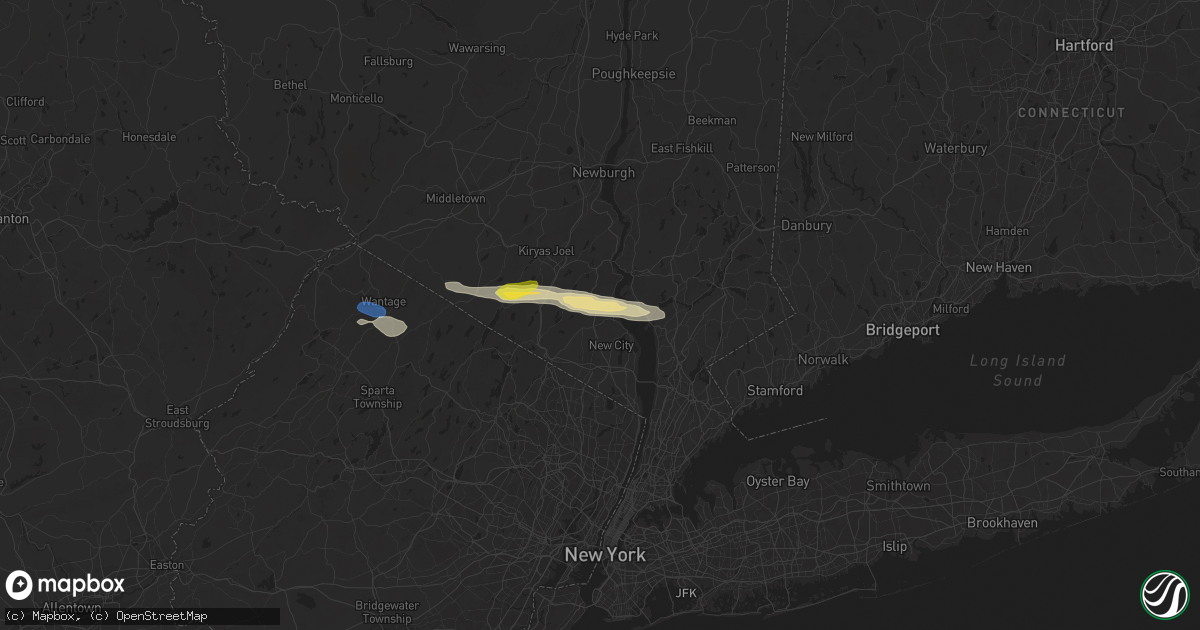 Hail map in Thiells, NY on July 8, 2025