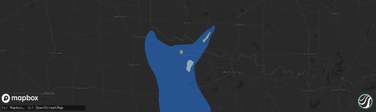 Hail map in Vernon, TX on July 8, 2025