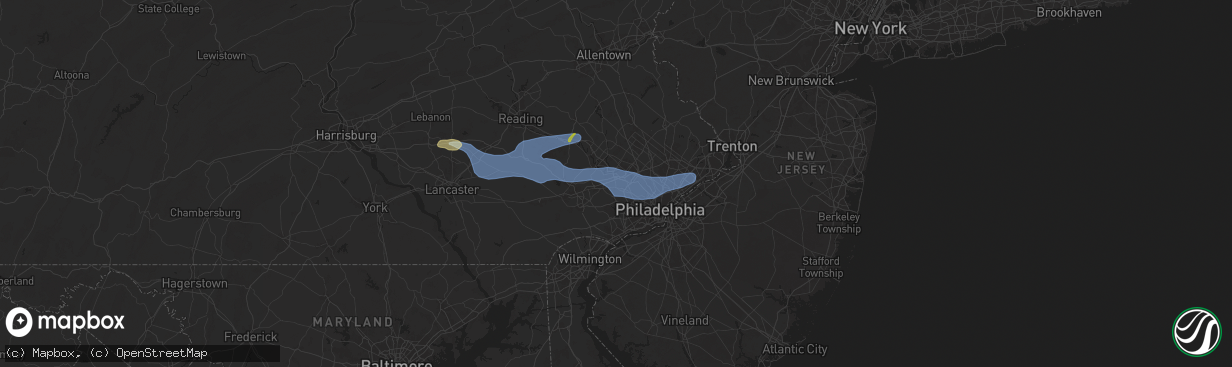Hail map in Wayne, PA on July 8, 2025