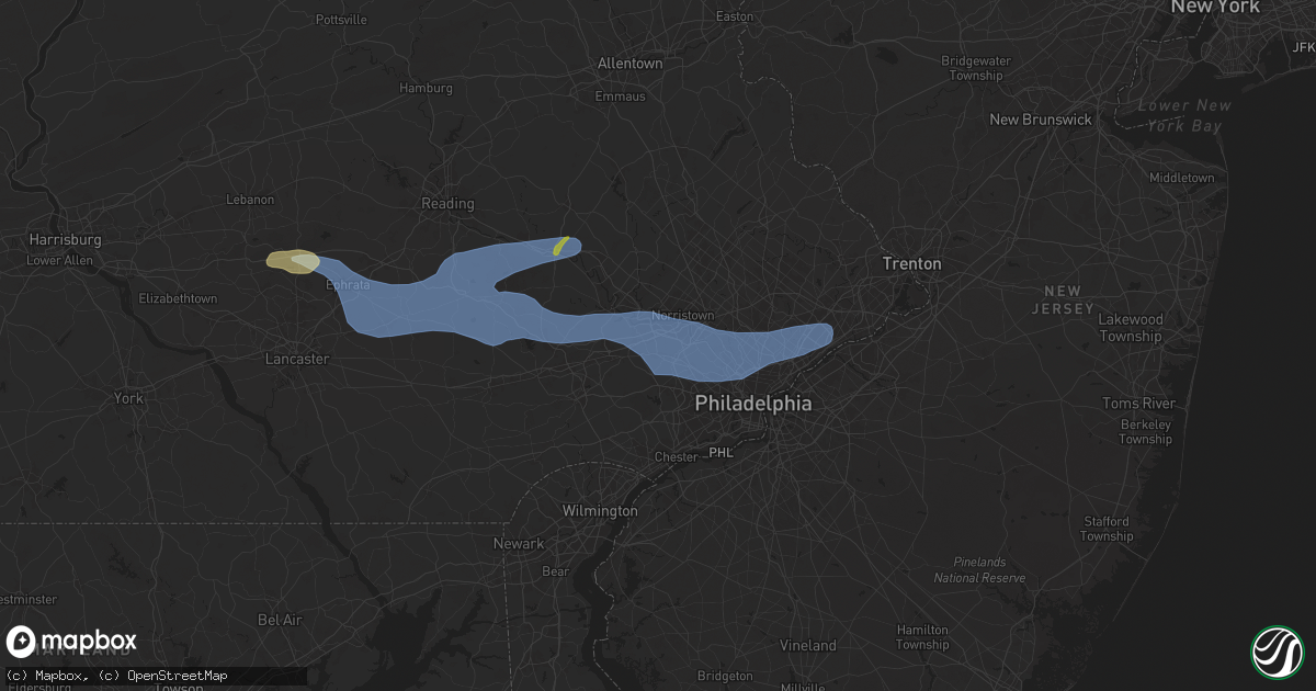 Hail map in Wayne, PA on July 8, 2025