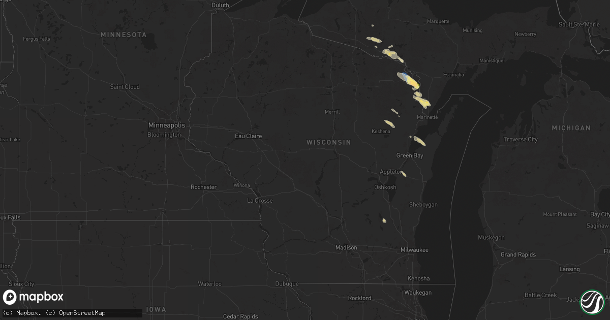 Hail map in Wisconsin on July 8, 2025
