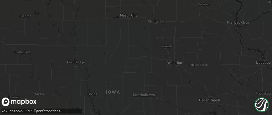 Hail map in Ackley, IA on July 8, 2026