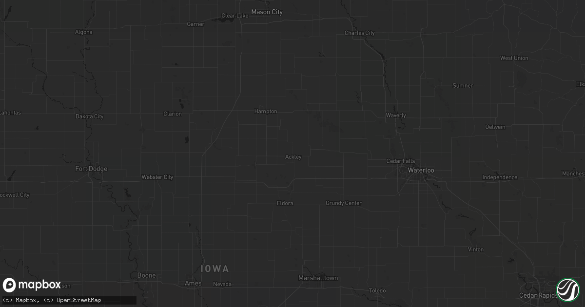 Hail map in Ackley, IA on July 8, 2026