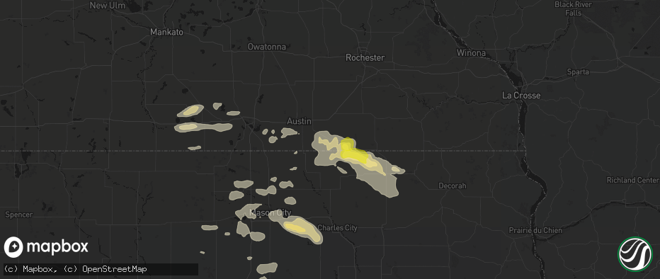 Hail map in Adams, MN on July 8, 2026