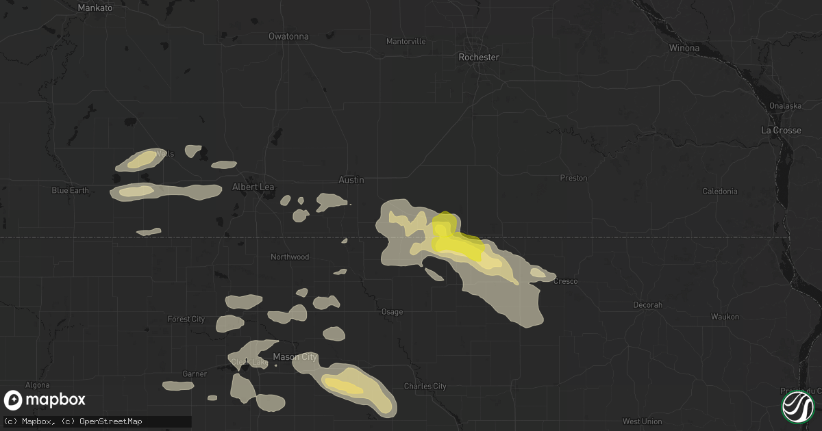 Hail map in Adams, MN on July 8, 2026