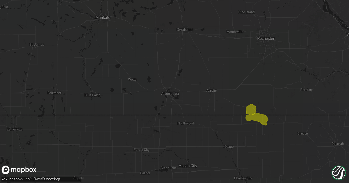 Hail map in Albert Lea, MN on July 8, 2026