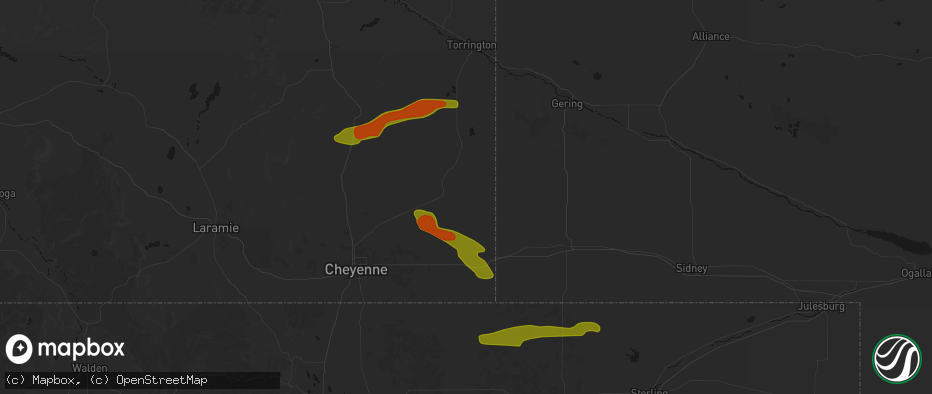 Hail map in Albin, WY on July 8, 2026