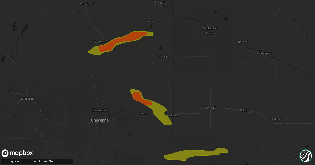 Hail map in Albin, WY on July 8, 2026