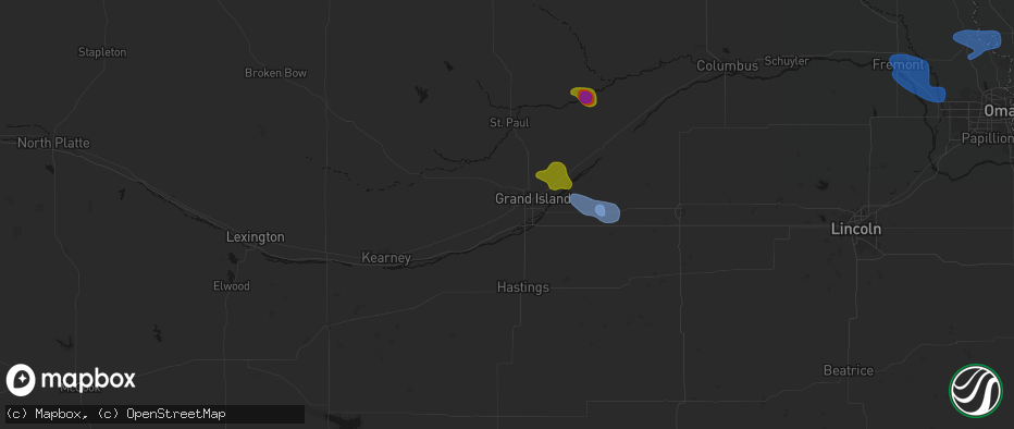 Hail map in Alda, NE on July 8, 2026