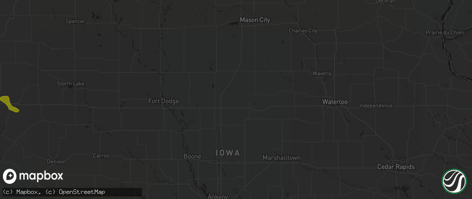 Hail map in Alden, IA on July 8, 2026
