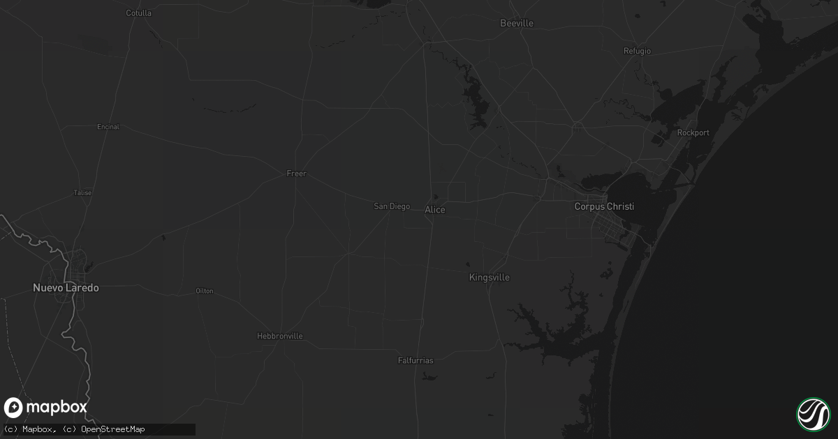 Hail map in Alice, TX on July 8, 2026