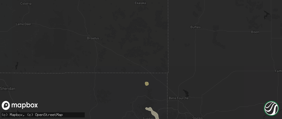 Hail map in Alzada, MT on July 8, 2026