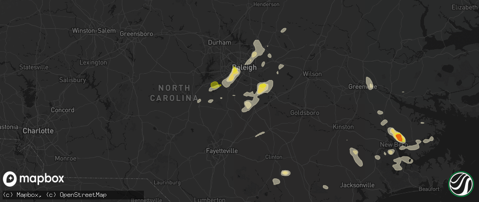 Hail map in Angier, NC on July 8, 2026