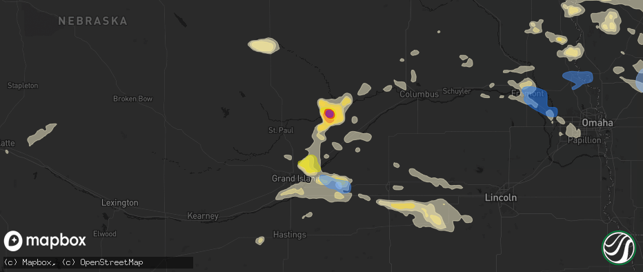 Hail map in Archer, NE on July 8, 2026