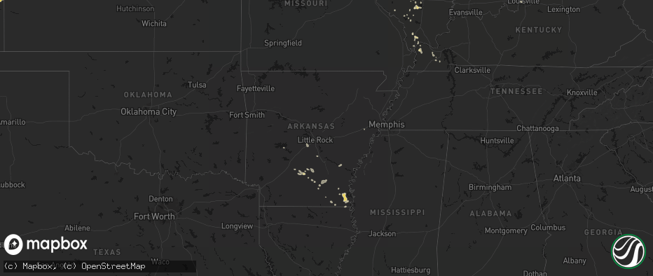 Hail map in Arkansas on July 8, 2026