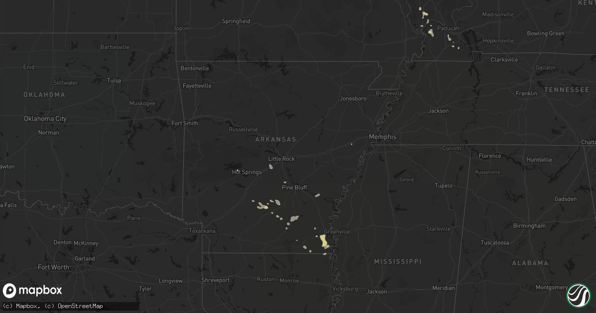 Hail map in Arkansas on July 8, 2026