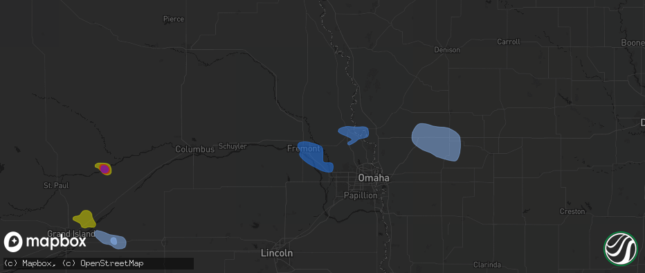 Hail map in Arlington, NE on July 8, 2026