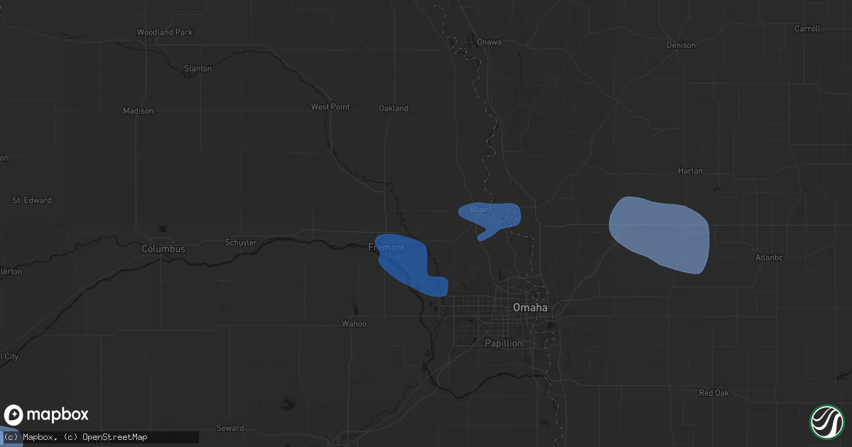 Hail map in Arlington, NE on July 8, 2026