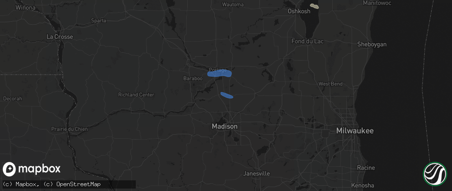 Hail map in Arlington, WI on July 8, 2026