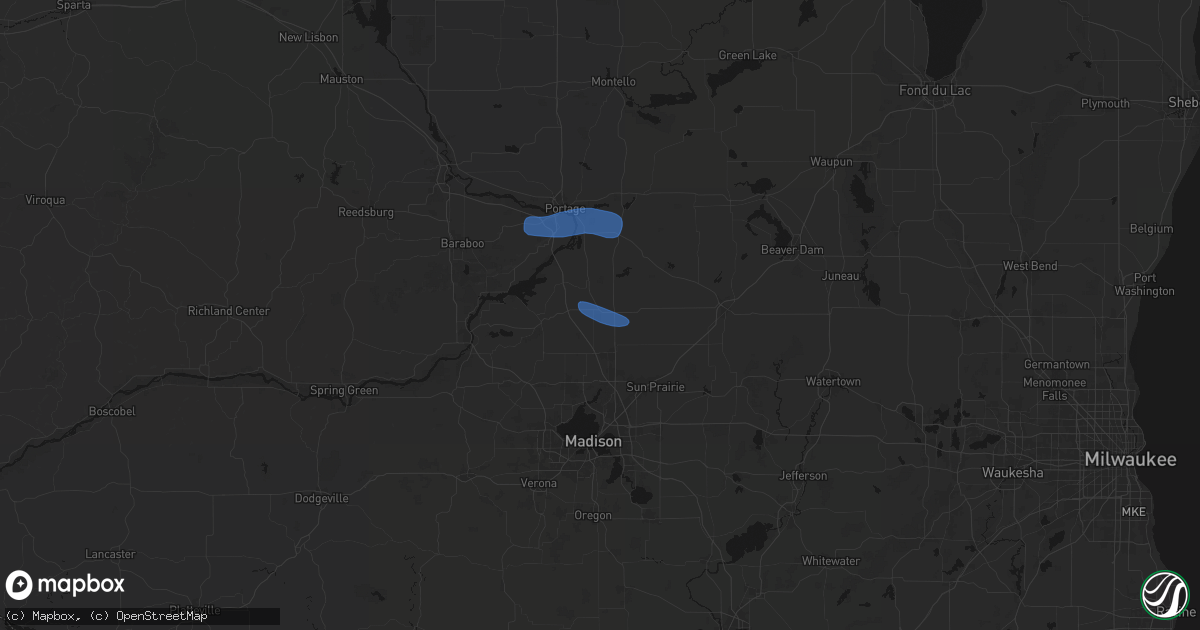Hail map in Arlington, WI on July 8, 2026