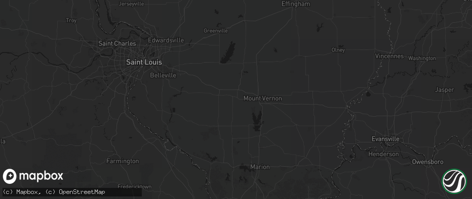 Hail map in Ashley, IL on July 8, 2026