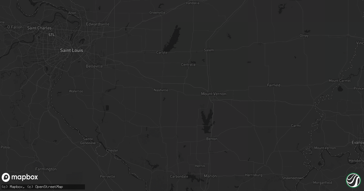 Hail map in Ashley, IL on July 8, 2026