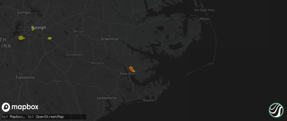 Hail map in Aurora, NC on July 8, 2026
