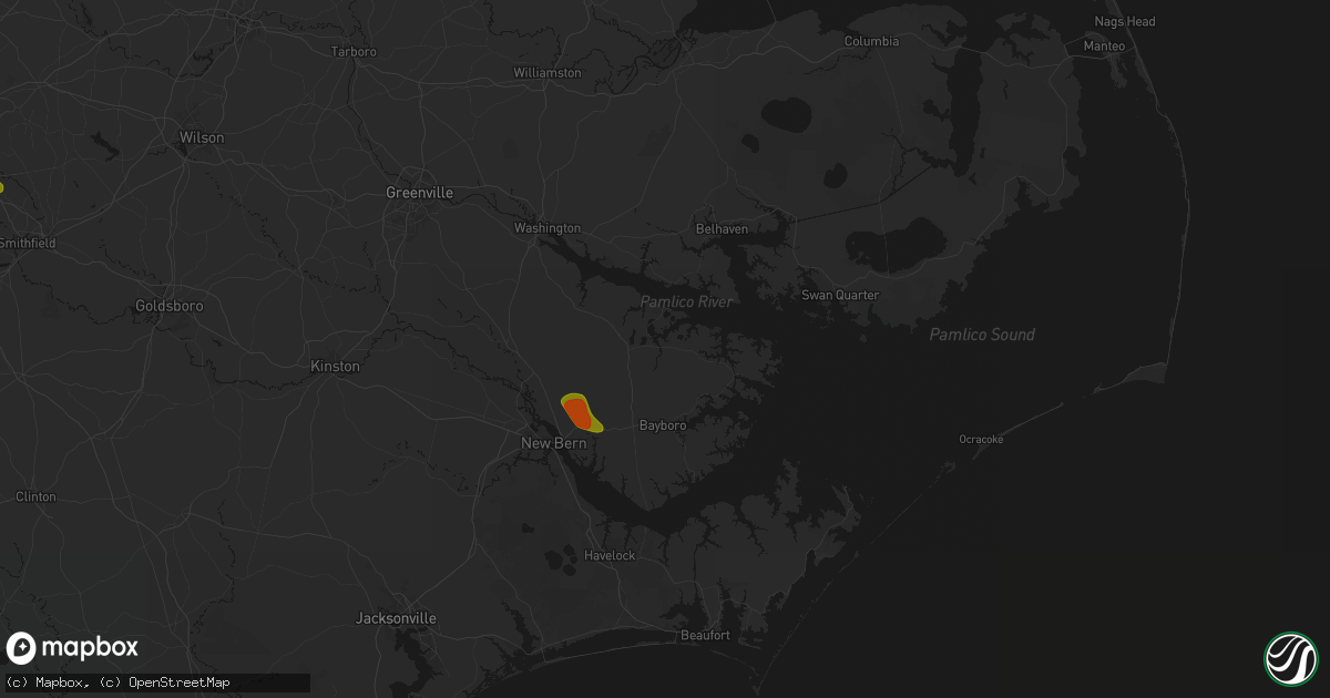 Hail map in Aurora, NC on July 8, 2026