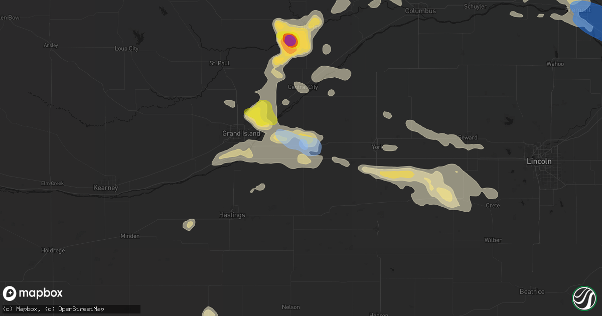 Hail map in Aurora, NE on July 8, 2026