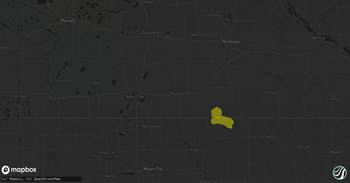 Hail map in Austin, MN on July 8, 2026