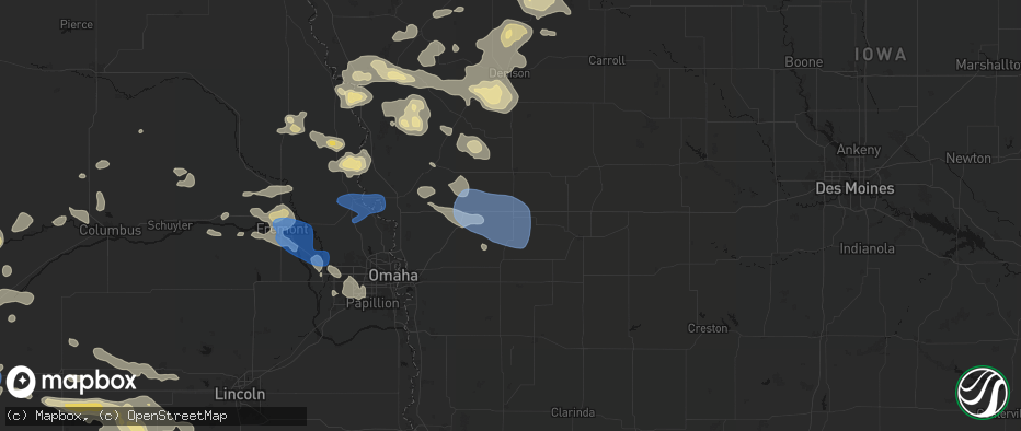 Hail map in Avoca, IA on July 8, 2026