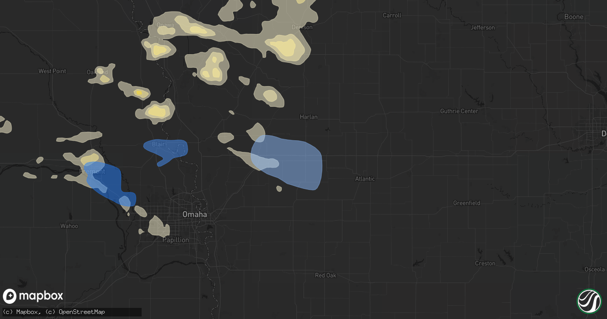 Hail map in Avoca, IA on July 8, 2026