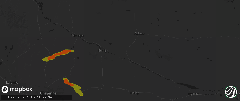 Hail map in Bayard, NE on July 8, 2026