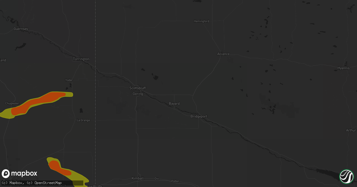 Hail map in Bayard, NE on July 8, 2026