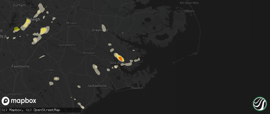 Hail map in Bayboro, NC on July 8, 2026