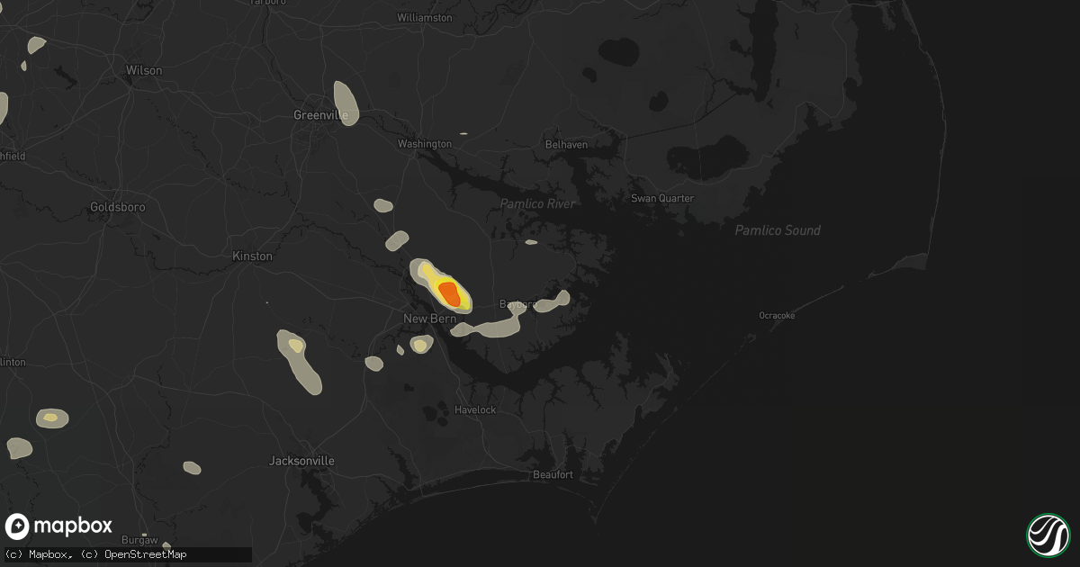 Hail map in Bayboro, NC on July 8, 2026