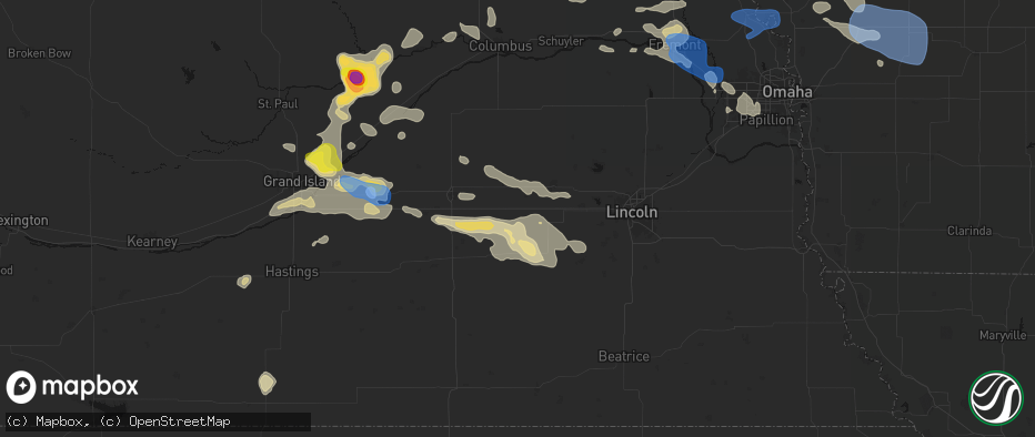 Hail map in Beaver Crossing, NE on July 8, 2026