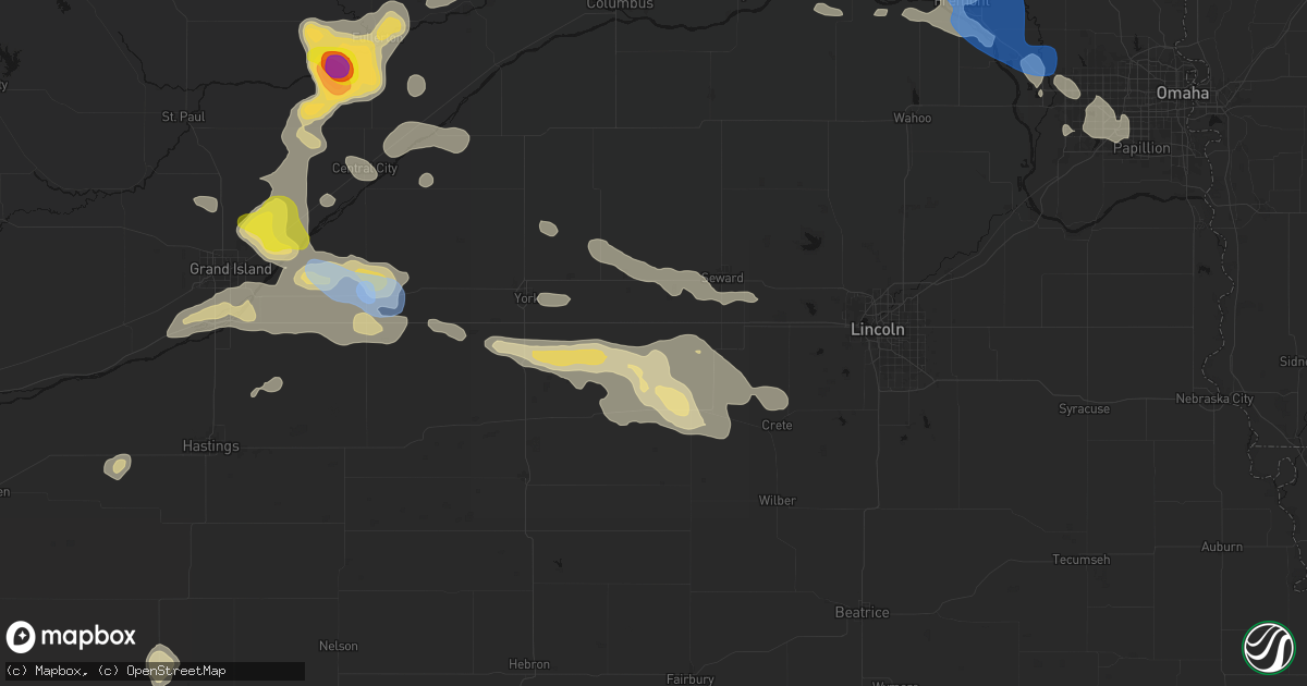 Hail map in Beaver Crossing, NE on July 8, 2026