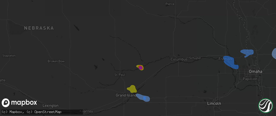 Hail map in Belgrade, NE on July 8, 2026