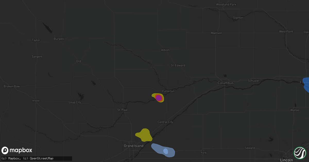 Hail map in Belgrade, NE on July 8, 2026