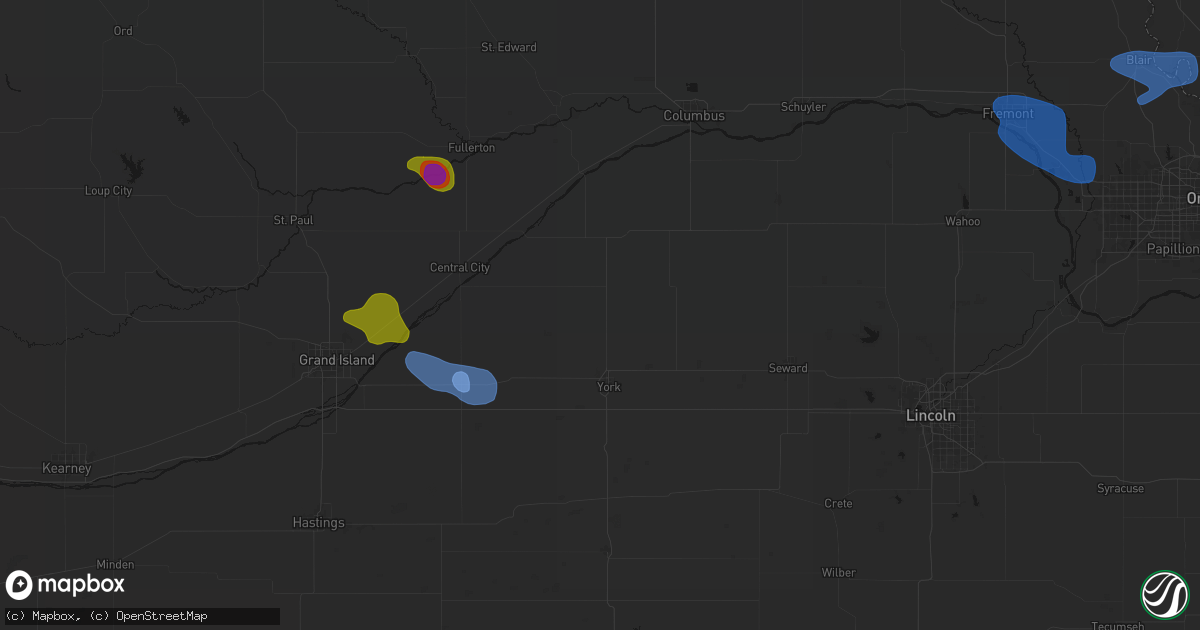 Hail map in Benedict, NE on July 8, 2026