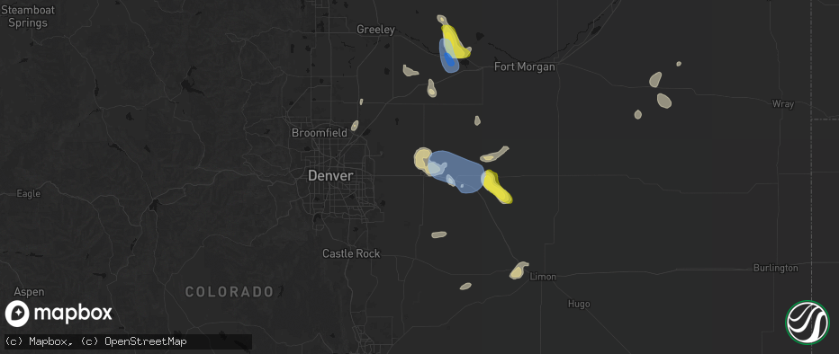 Hail map in Bennett, CO on July 8, 2026