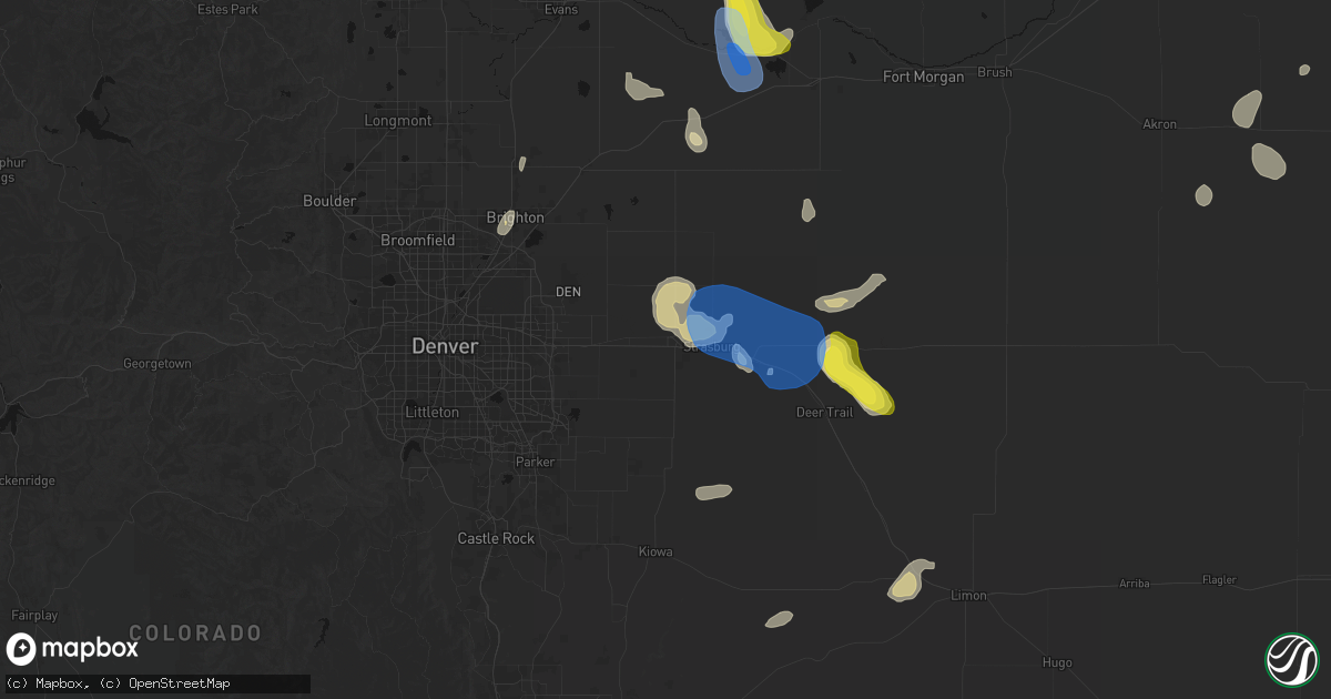 Hail map in Bennett, CO on July 8, 2026