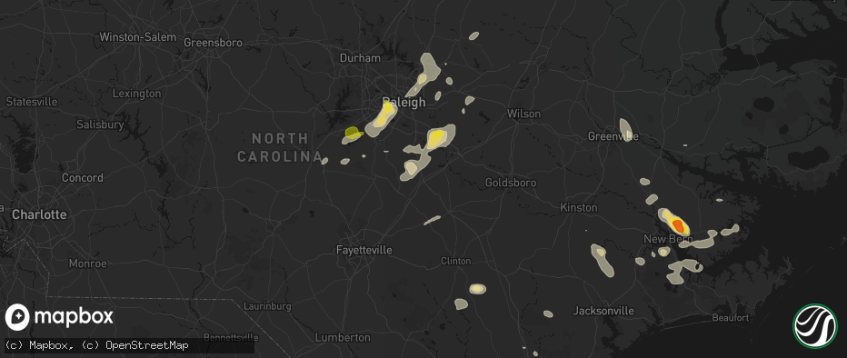 Hail map in Benson, NC on July 8, 2026