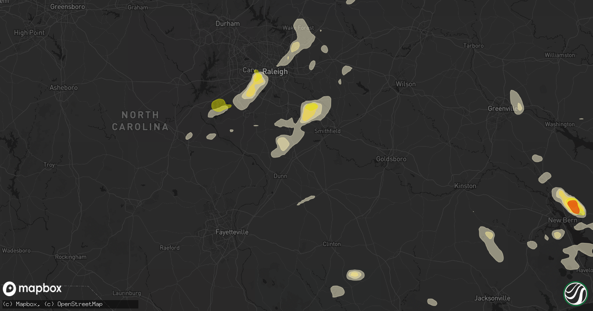 Hail map in Benson, NC on July 8, 2026