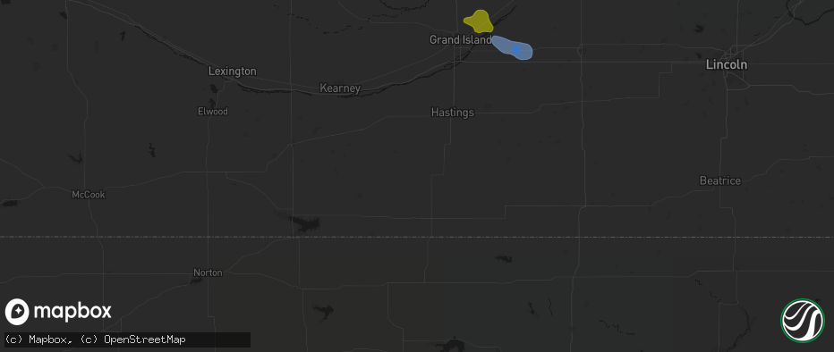 Hail map in Bladen, NE on July 8, 2026