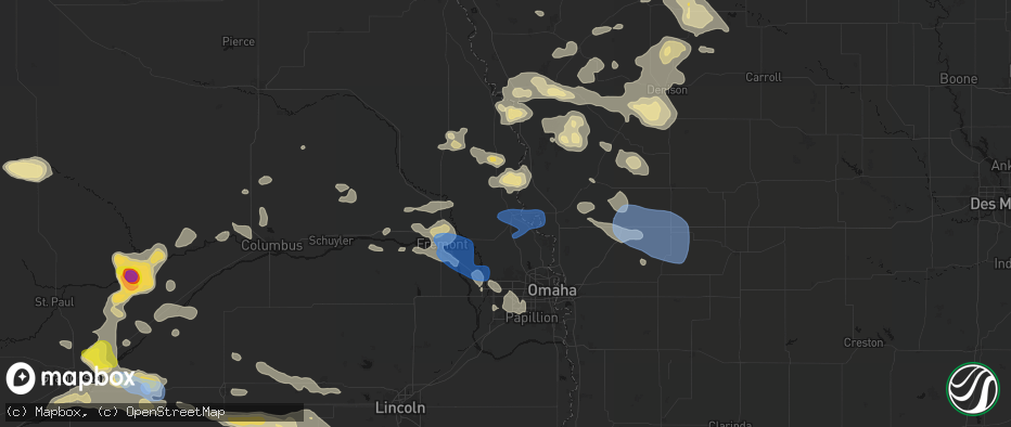 Hail map in Blair, NE on July 8, 2026