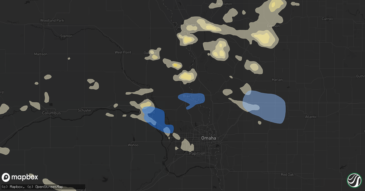 Hail map in Blair, NE on July 8, 2026